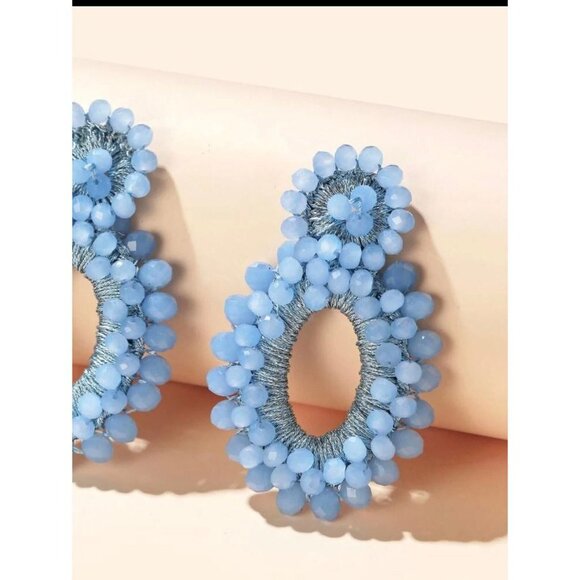 blue chunky earrings baby blue beaded light blue statement big large earrings - Picture 2 of 2